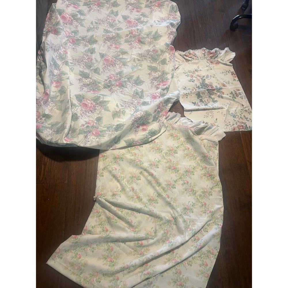Vintage Lady Pepperell Sanderson Twin Sheet Set Floral Ruffled Cottagecore 3pc